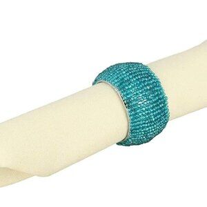 Set of 6 Turquoise Blue Beaded Napkin Holders